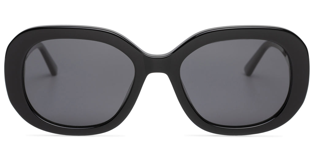 Black sunglasses with dark lenses on a white background round frame