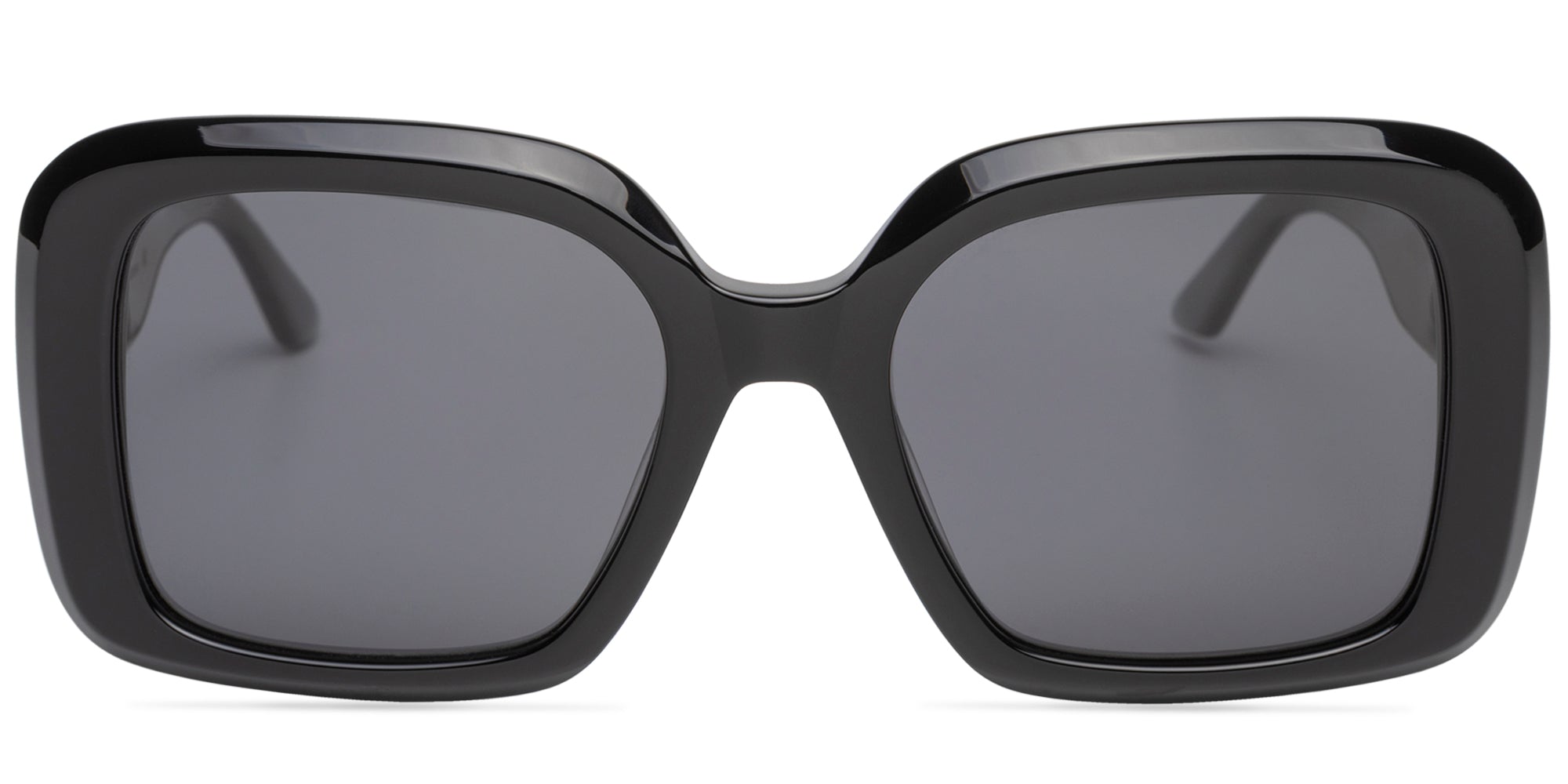 Black sunglasses with dark lenses on a white background