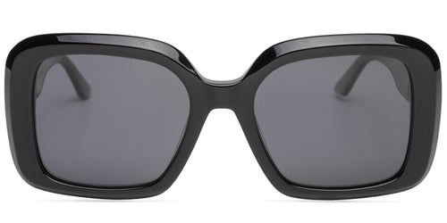 Black sunglasses with dark lenses on a white background