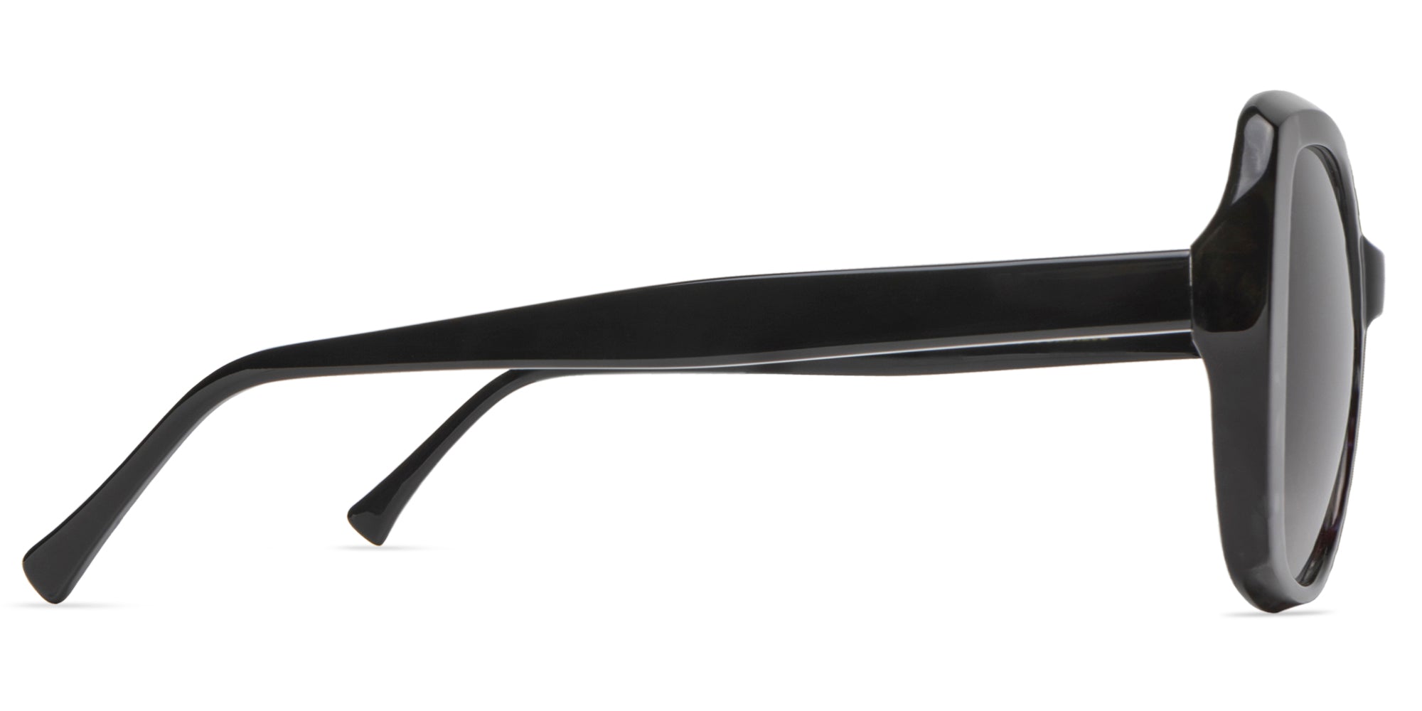 Black sunglasses with a white background side view