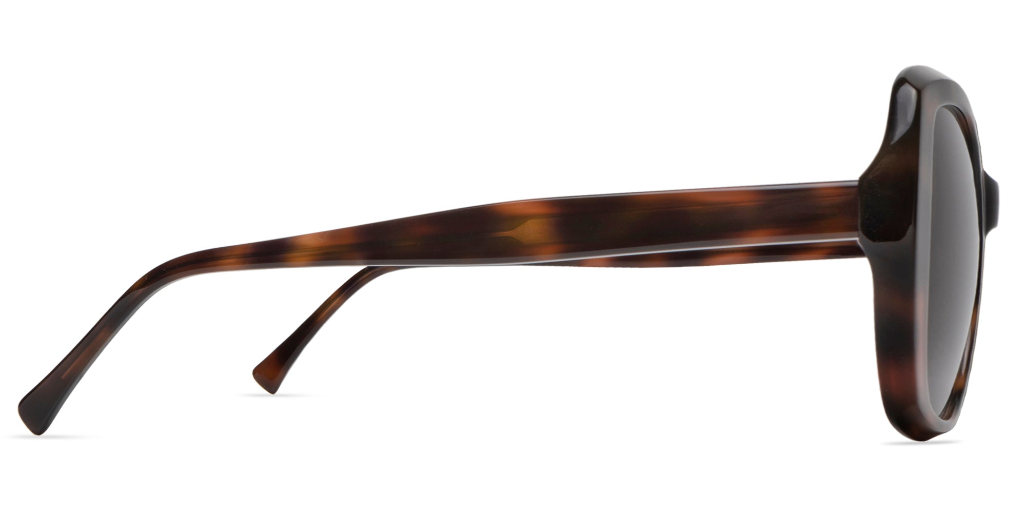 Sunglasses with tortoiseshell frame on a white background side view