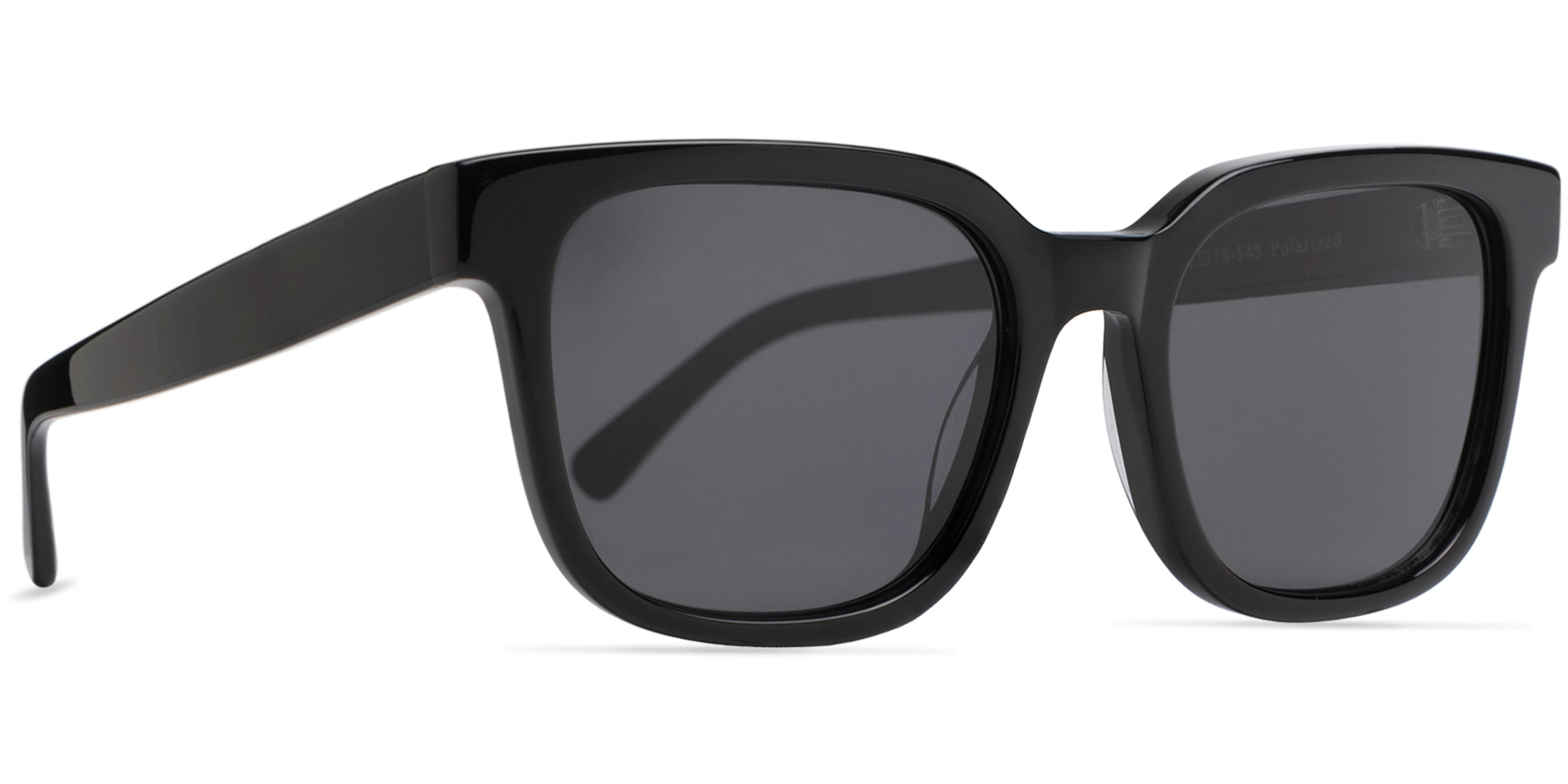 Black sunglasses with dark lenses on a white background (frame and temple)