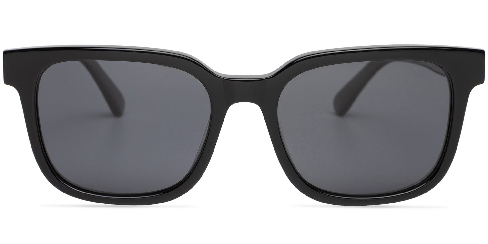 Black sunglasses with dark lenses on a white background