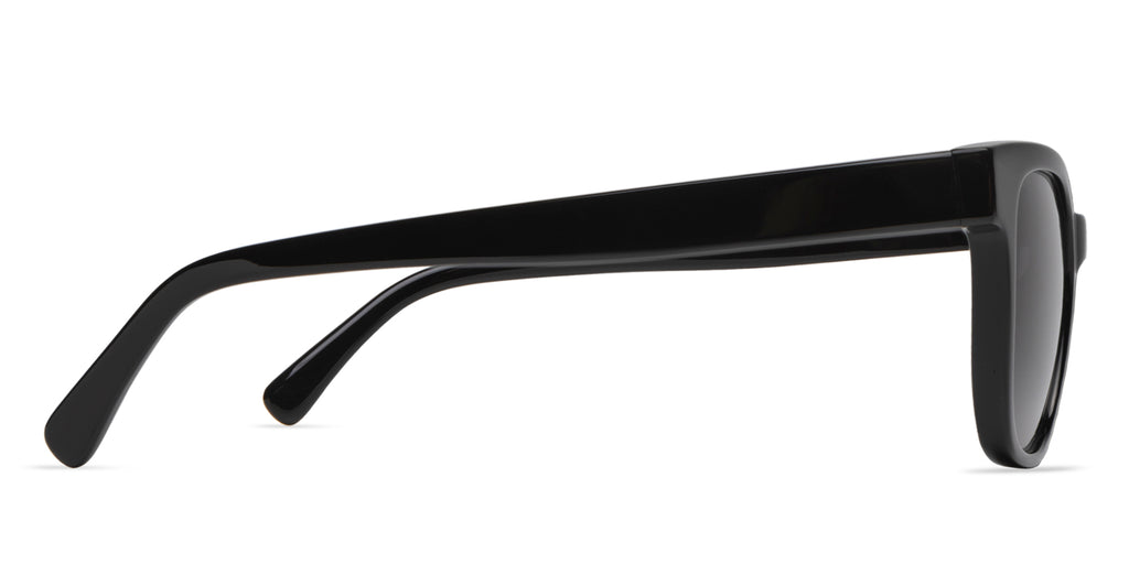 Black sunglasses with a white background (temple view) 
