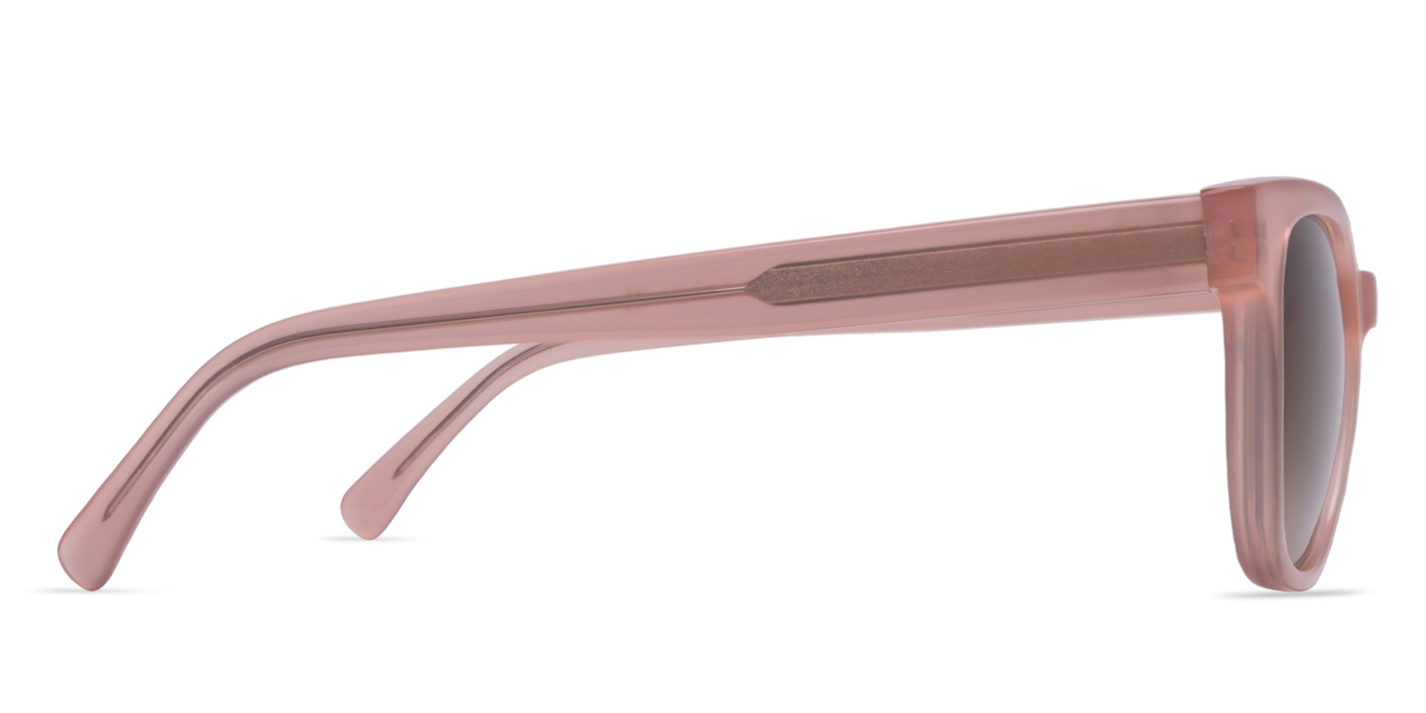 Sunglasses with a pink frame on a white background (temple view) 